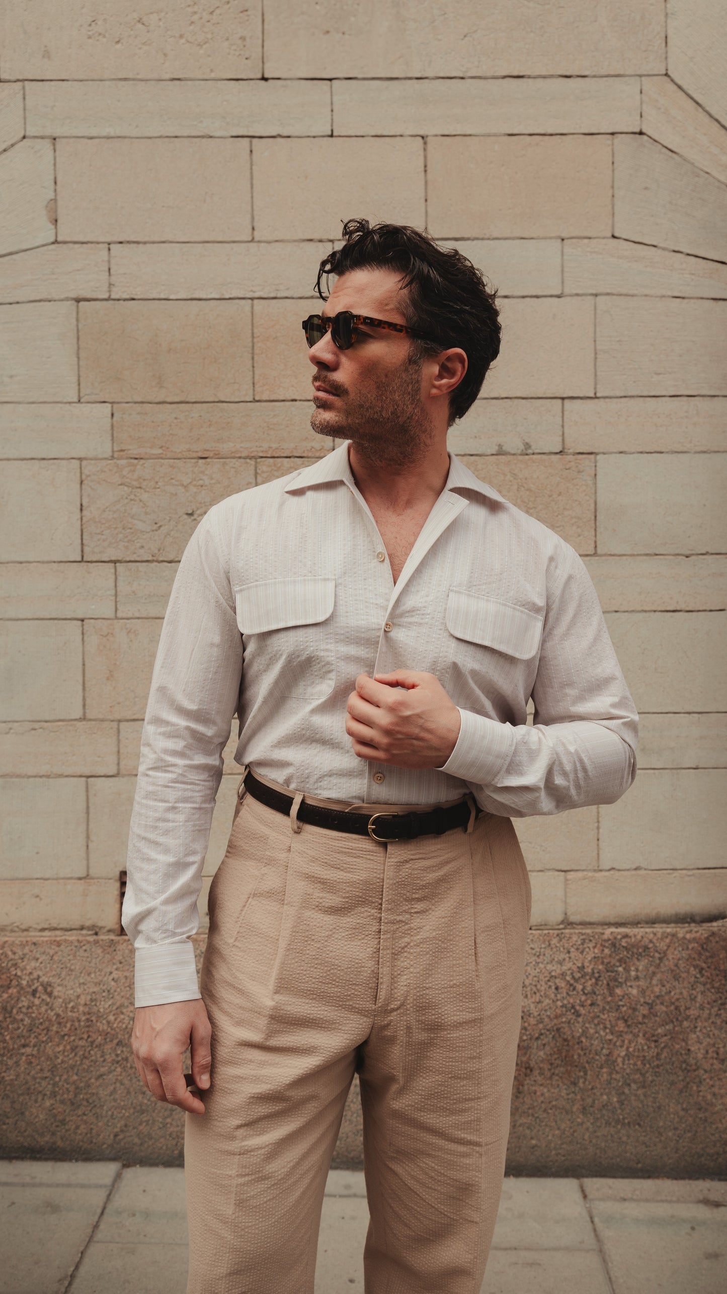 ARUSHA cream seersucker safari shirt