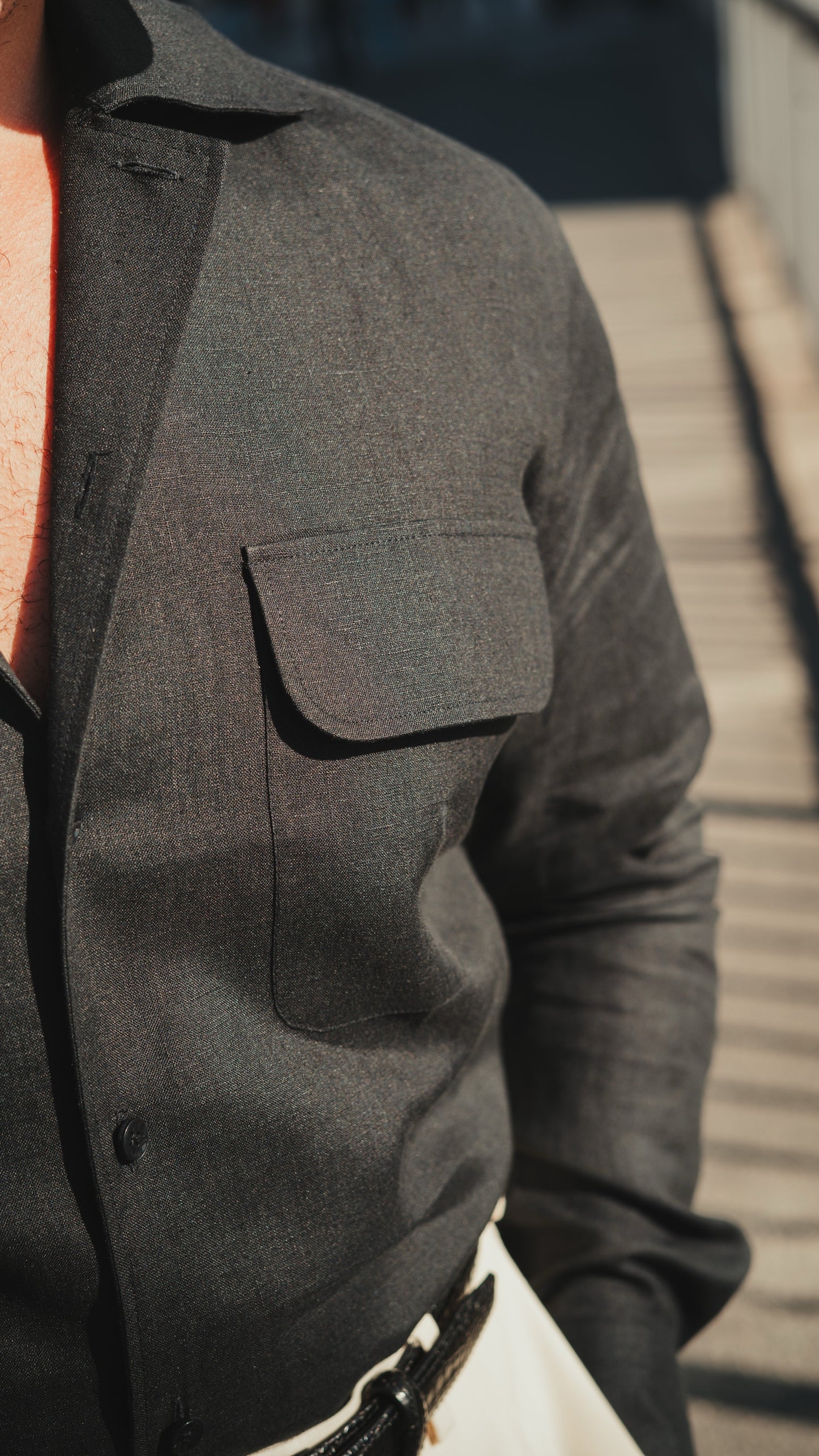 ARUSHA black linen safari shirt