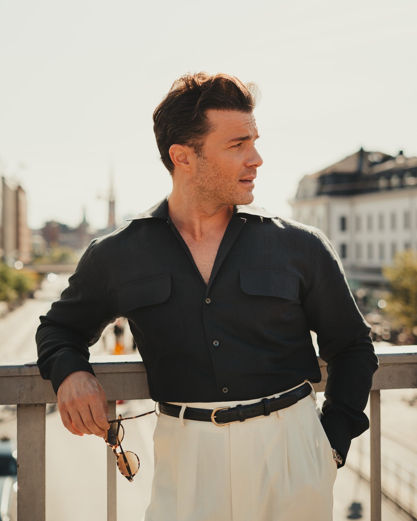 ARUSHA black linen safari shirt