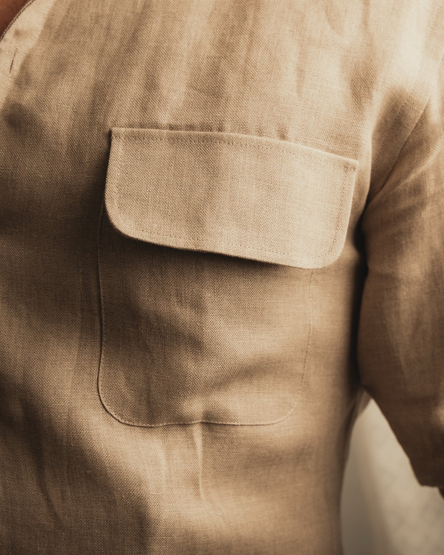 ARUSHA sand raw linen safari shirt