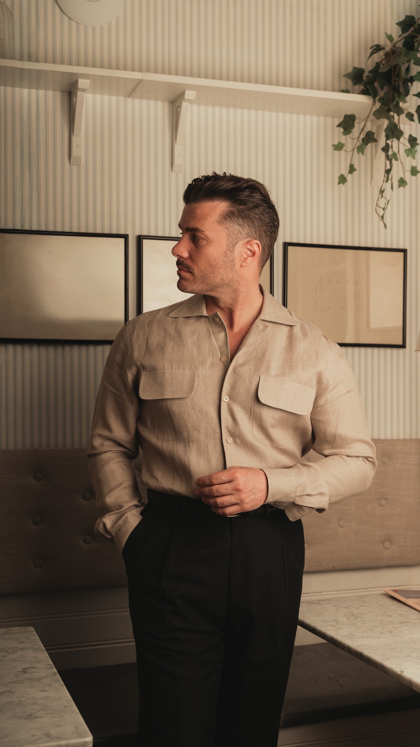 ARUSHA sand raw linen safari shirt