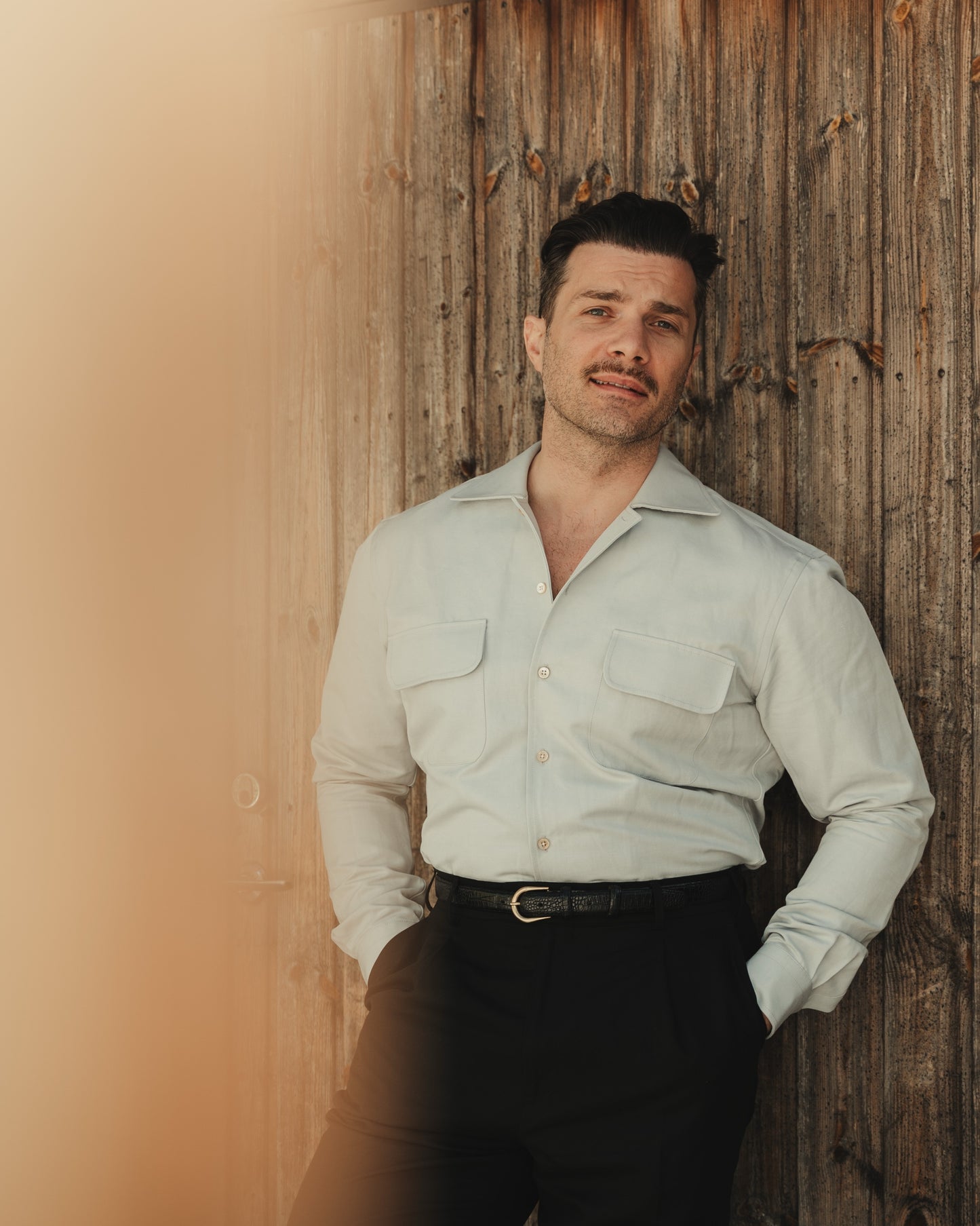 ARUSHA blue cotton/linen safari shirt