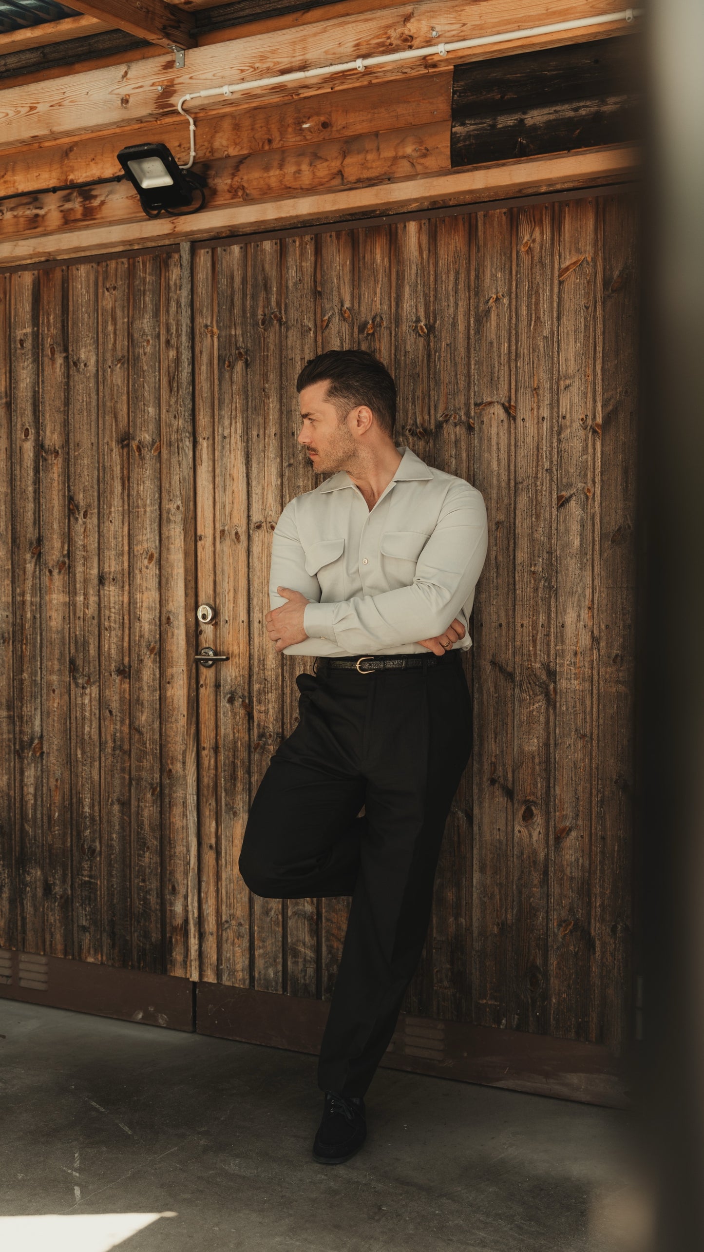 ARUSHA blue cotton/linen safari shirt