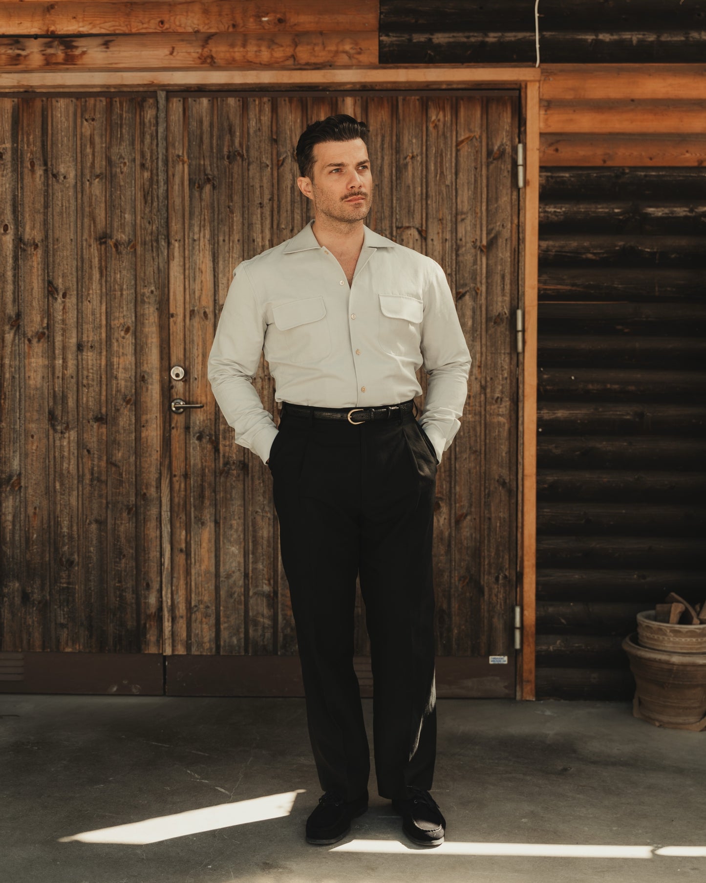 ARUSHA blue cotton/linen safari shirt
