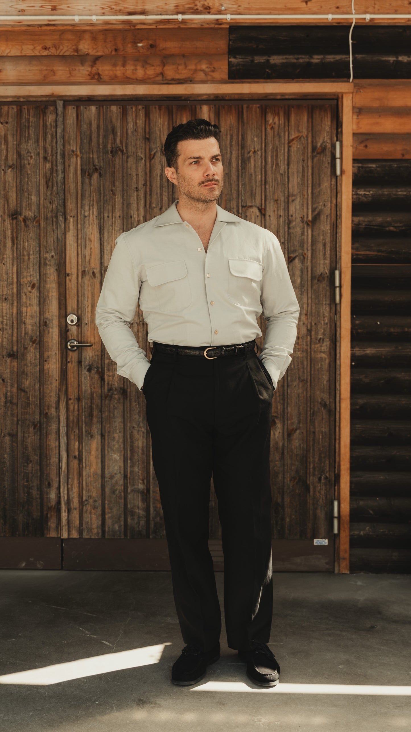 ARUSHA blue cotton/linen safari shirt
