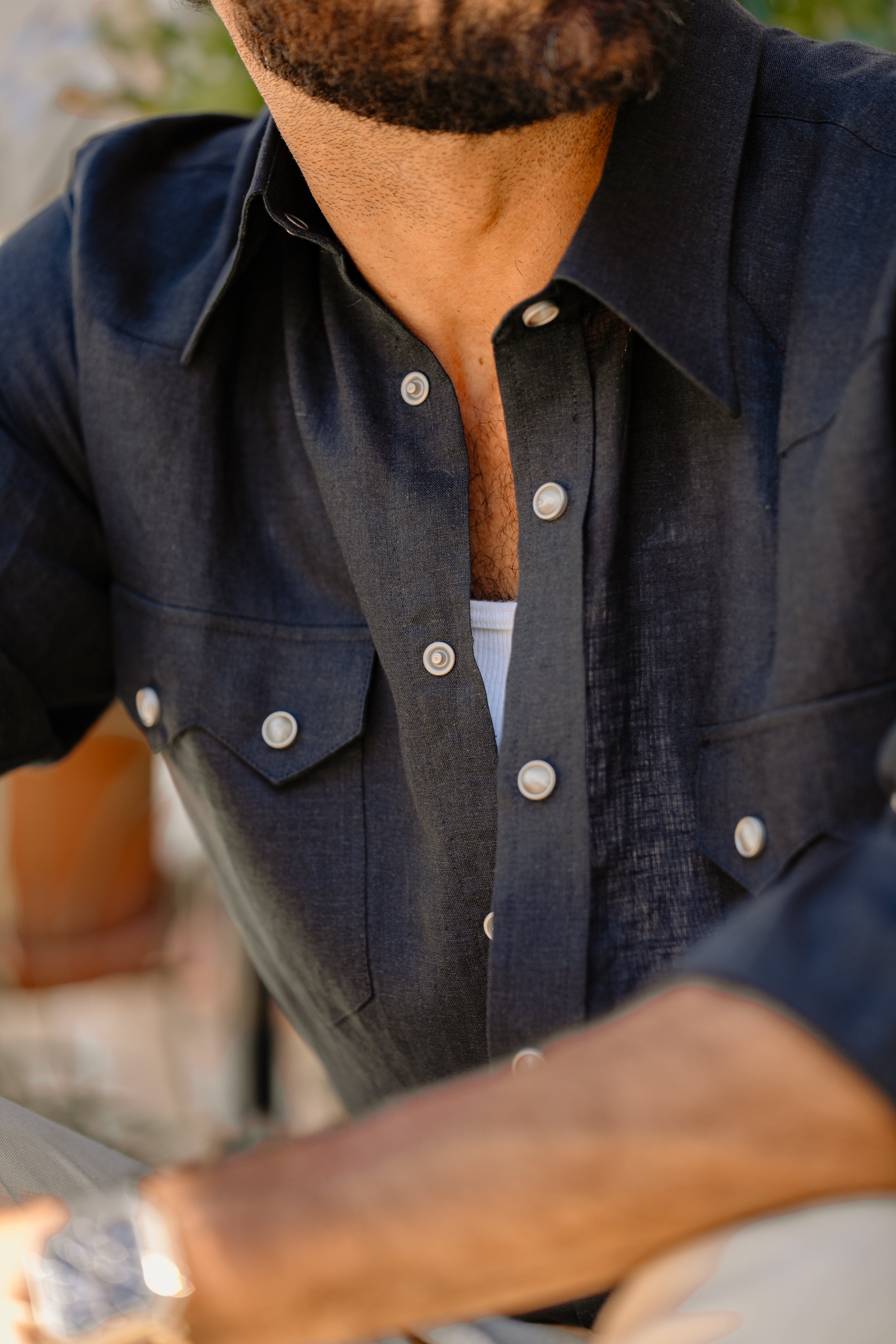 トップス 90's BLACK Linen Western Shirt Nashville Black Linen Western Shirt: Made to Order