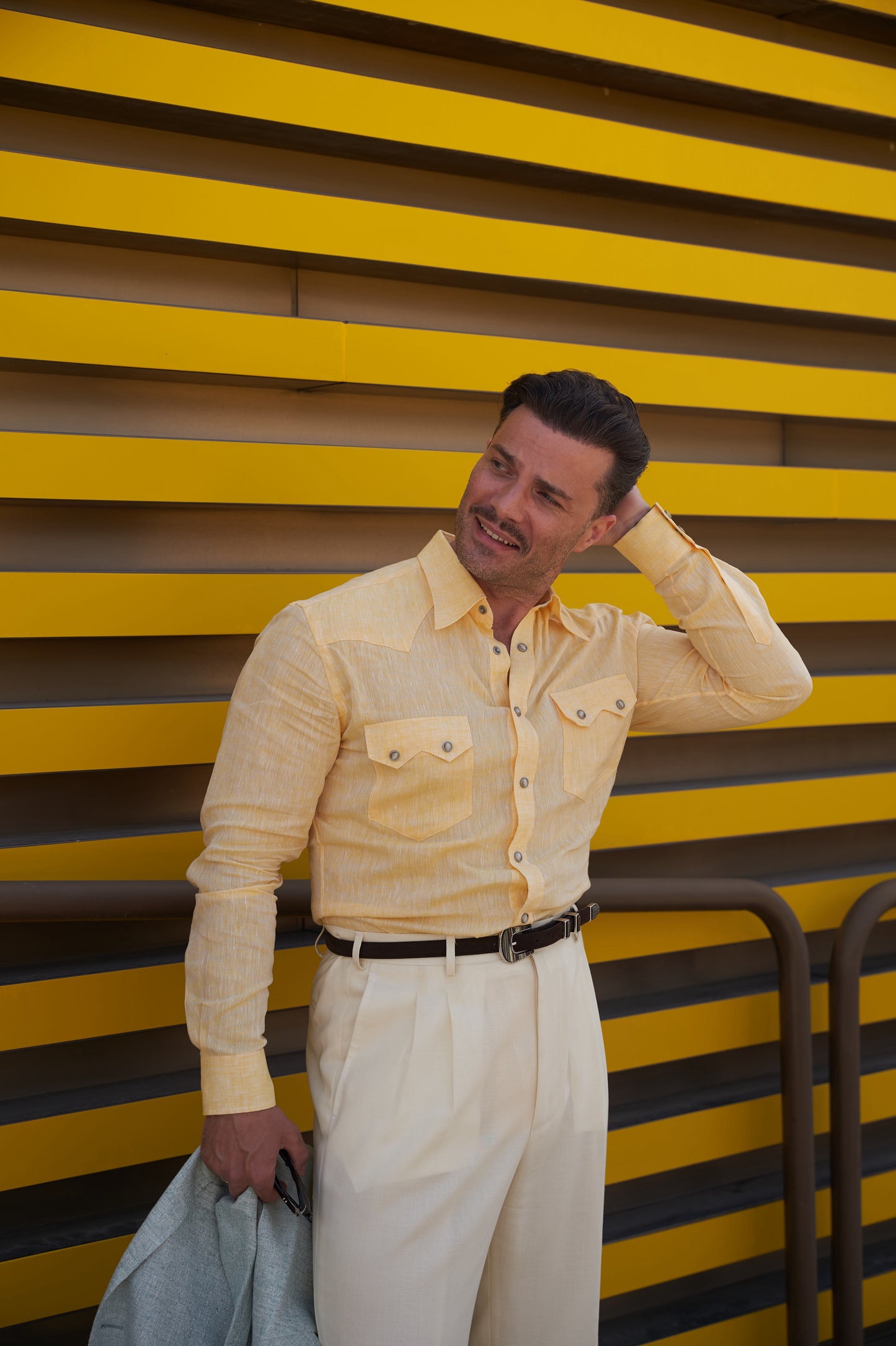 NASHVILLE Western Shirt Yellow Linen