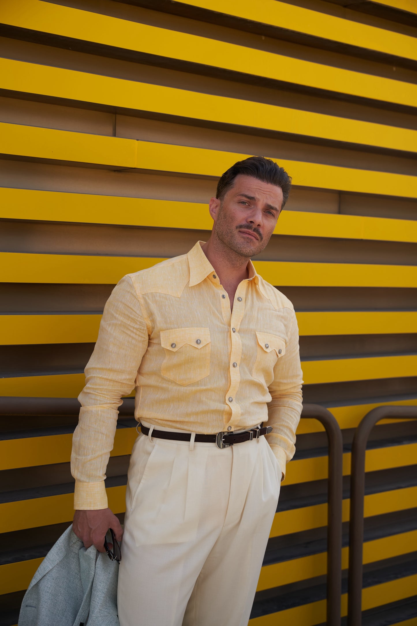 NASHVILLE Western Shirt Yellow Linen