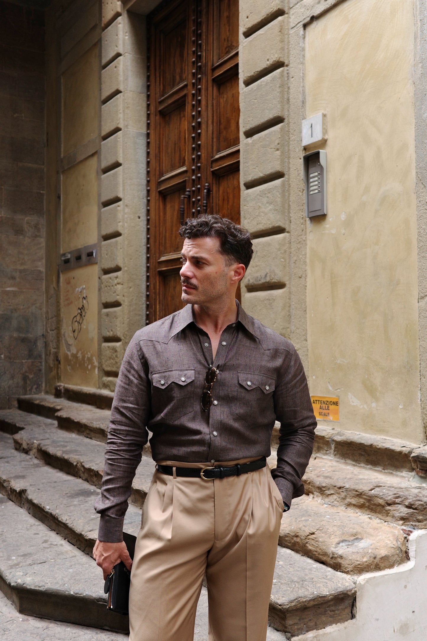 NASHVILLE Western Shirt  Brown Linen