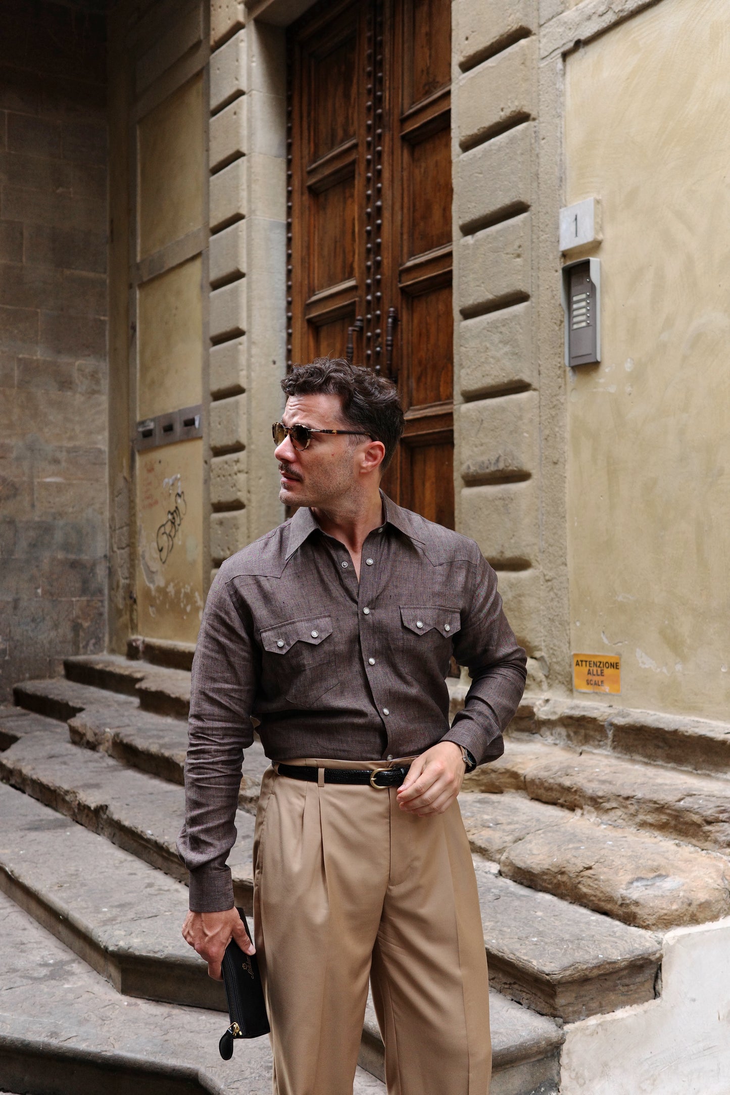 NASHVILLE Western Shirt  Brown Linen