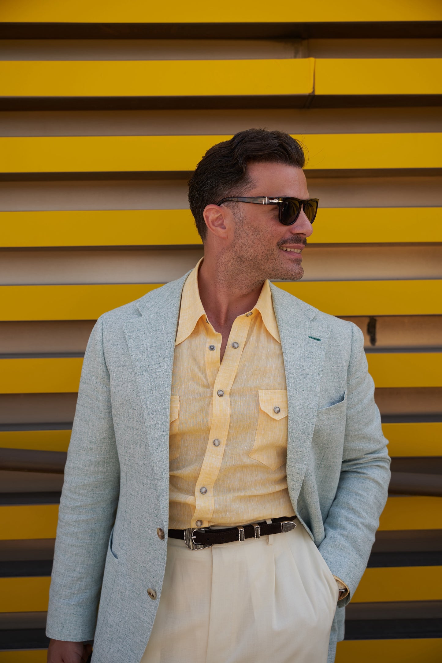 NASHVILLE Western Shirt Yellow Linen