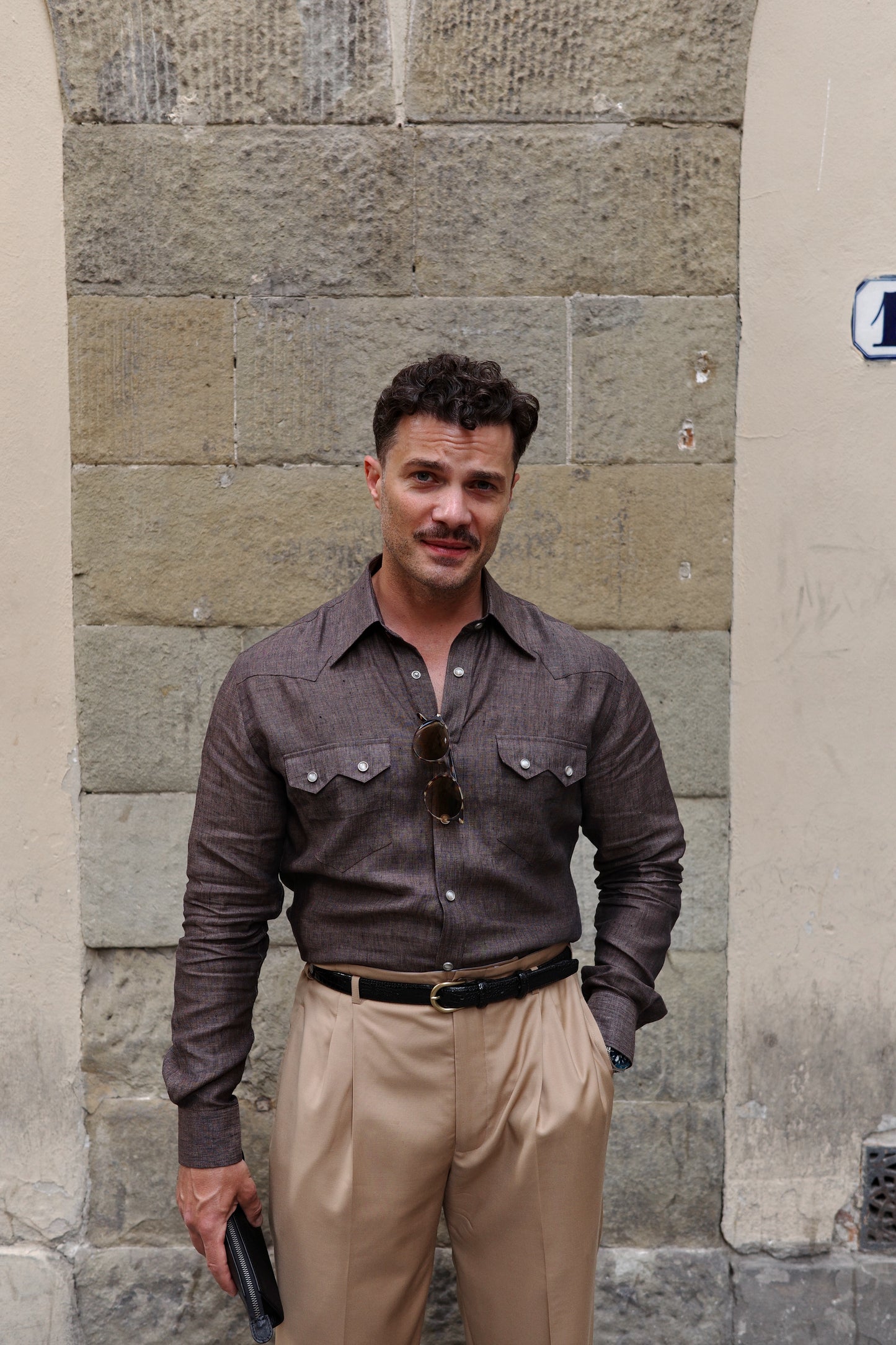 NASHVILLE Western Shirt  Brown Linen