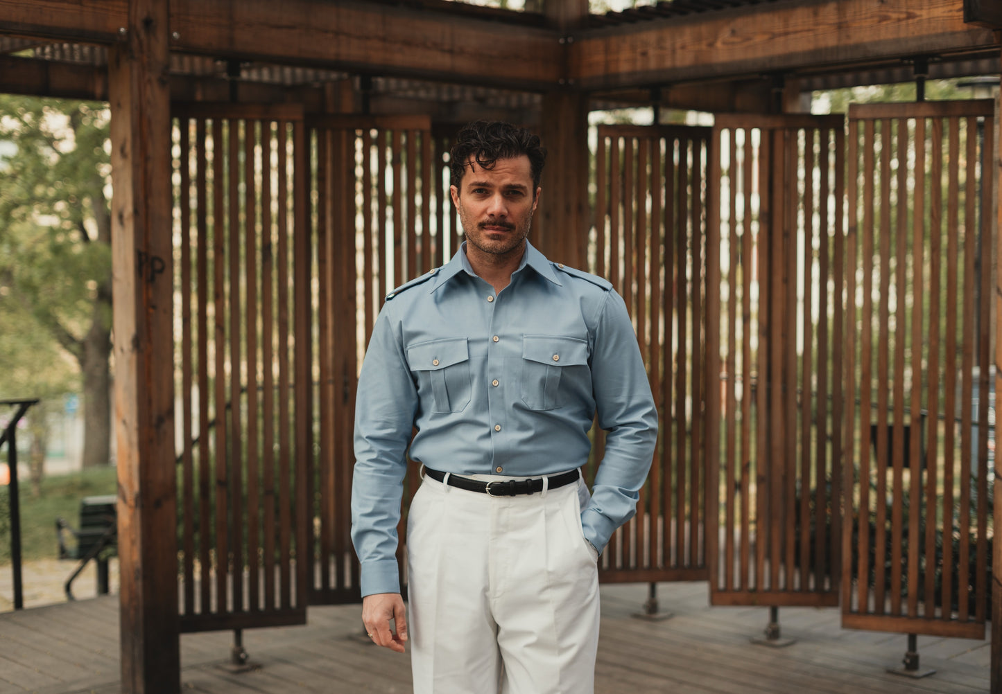 SENTINELLE French military shirt blue cotton twill