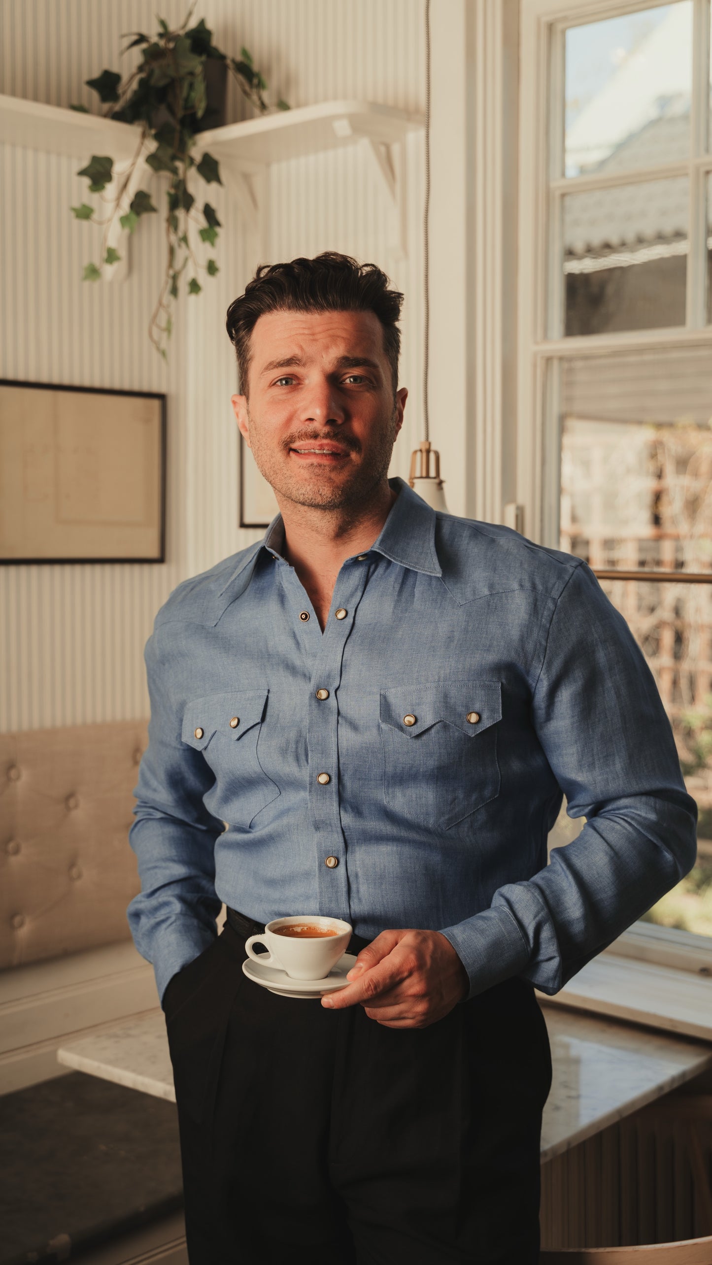 NASHVILLE Western Shirt blue linen