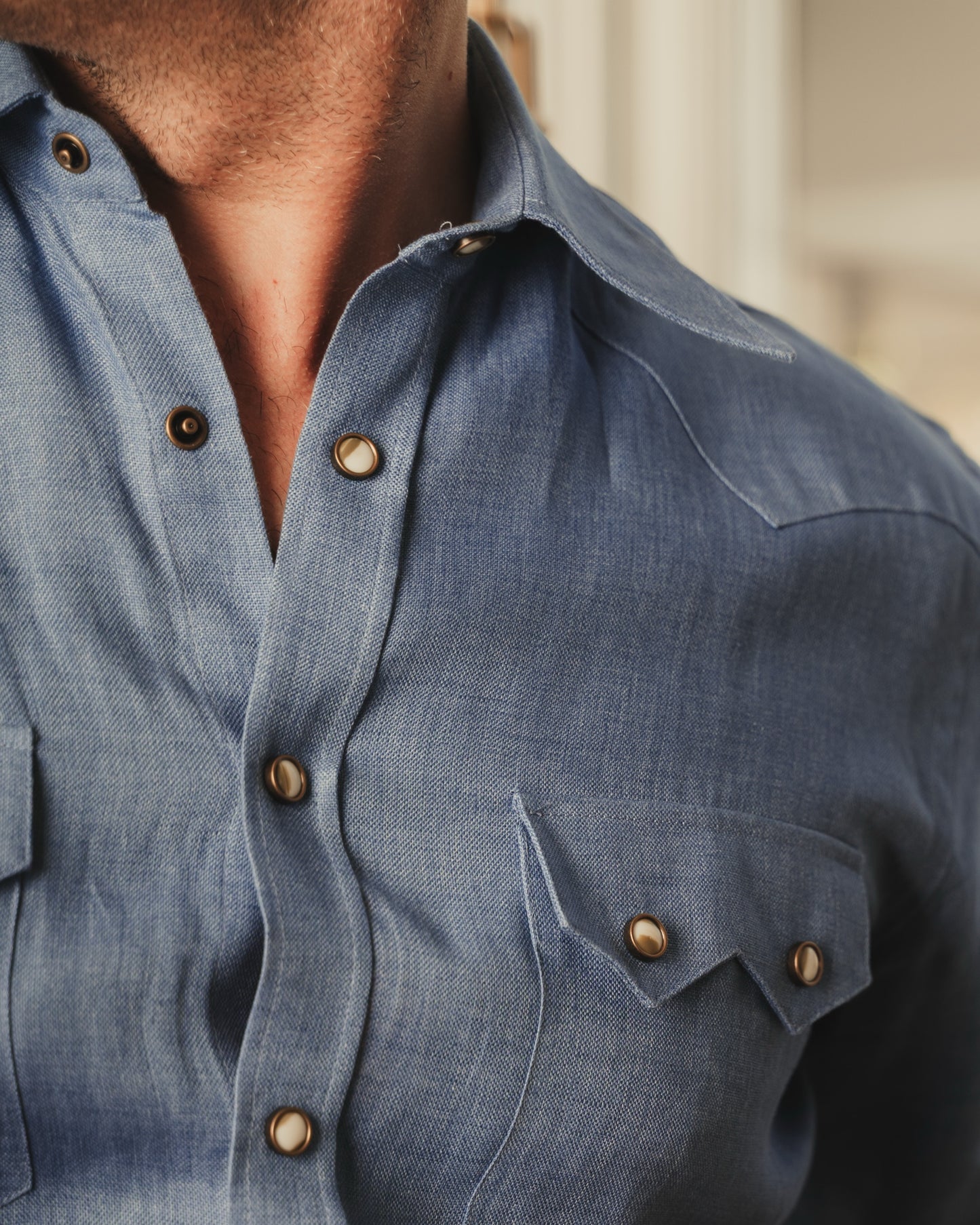 NASHVILLE Western Shirt blue linen