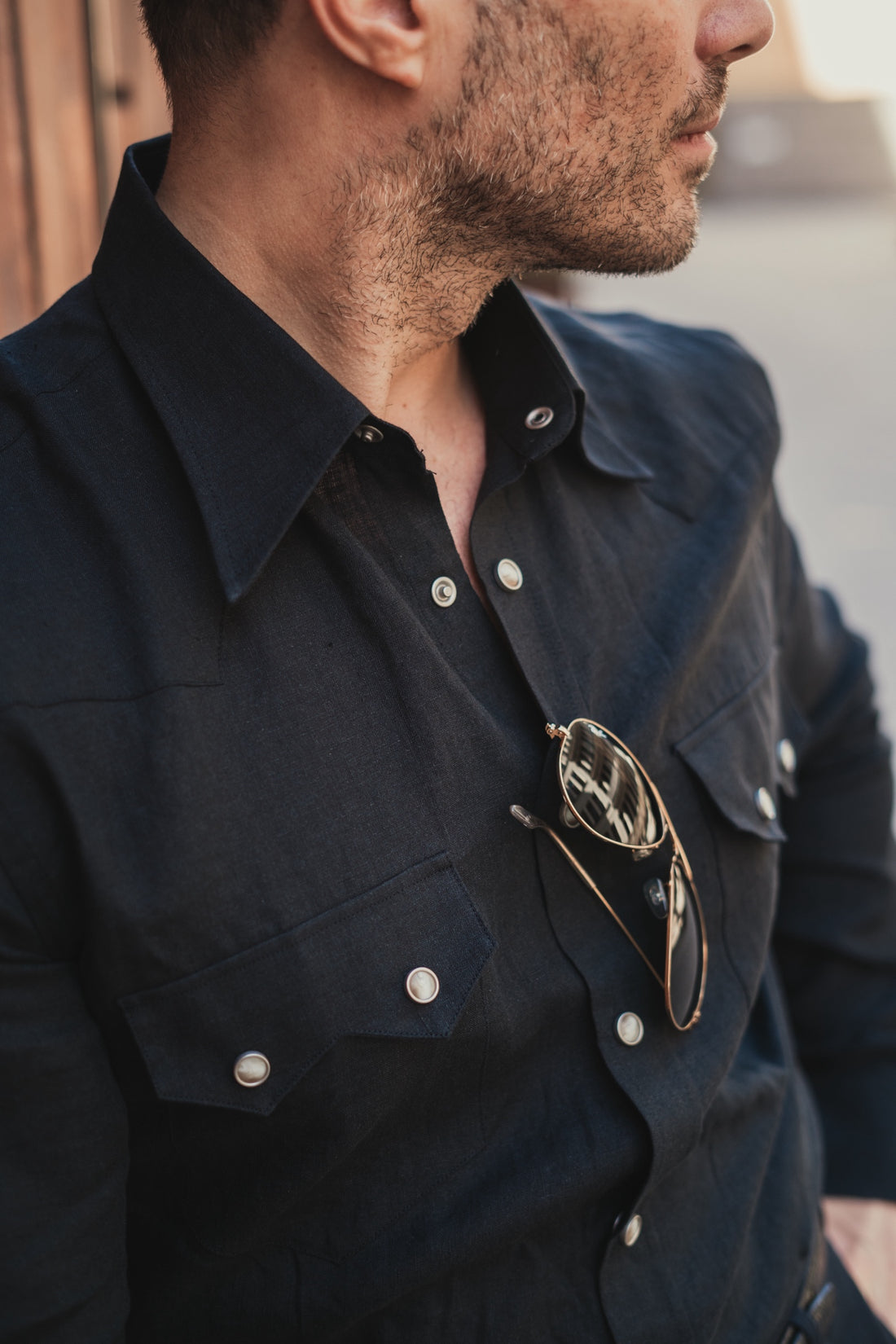 NASHVILLE Western Shirt black linen