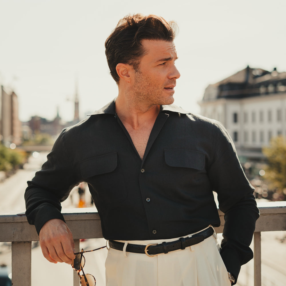 
                  
                    ARUSHA black linen safari shirt
                  
                
