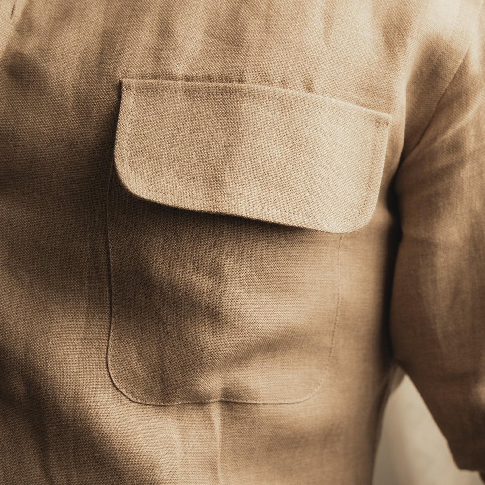 
                  
                    ARUSHA sand raw linen safari shirt
                  
                