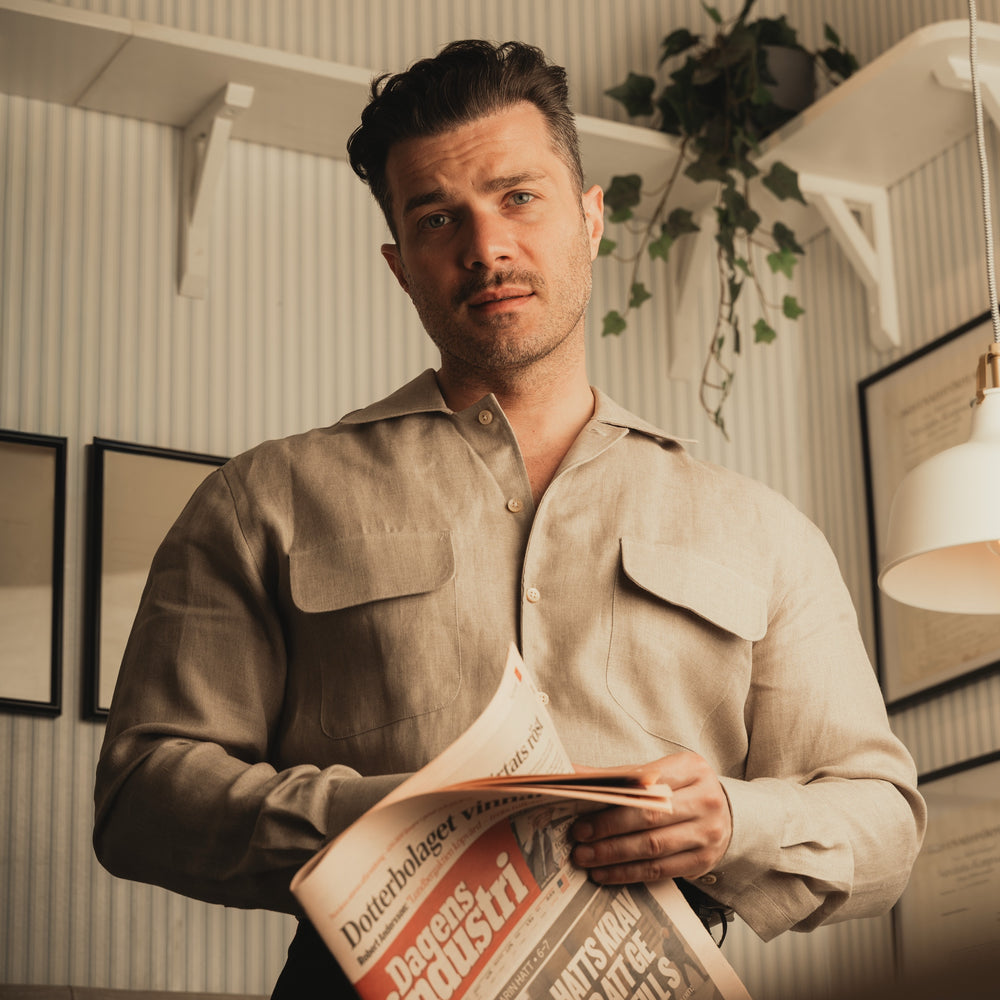 
                  
                    ARUSHA sand raw linen safari shirt
                  
                