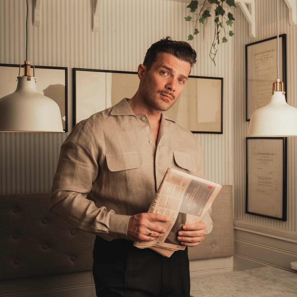 ARUSHA sand raw linen safari shirt