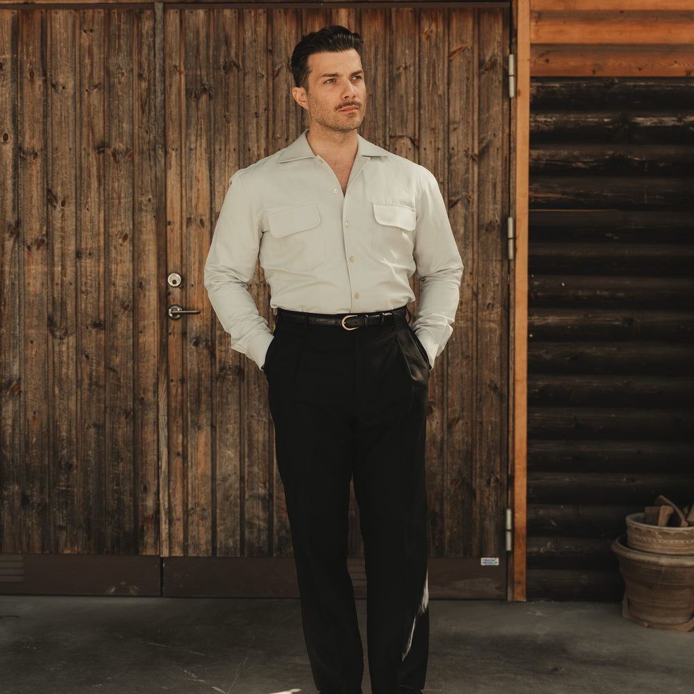 
                  
                    ARUSHA blue cotton/linen safari shirt
                  
                