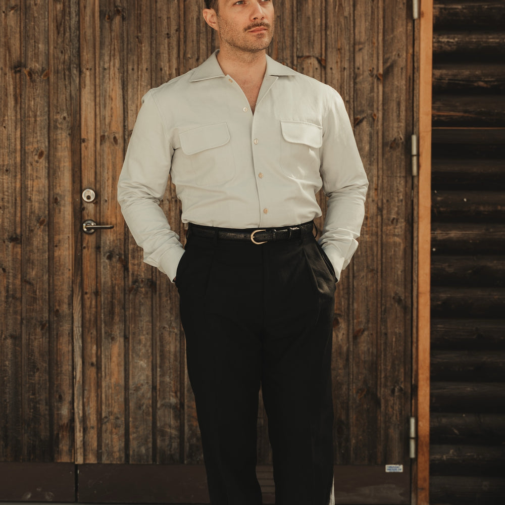 
                  
                    ARUSHA blue cotton/linen safari shirt
                  
                