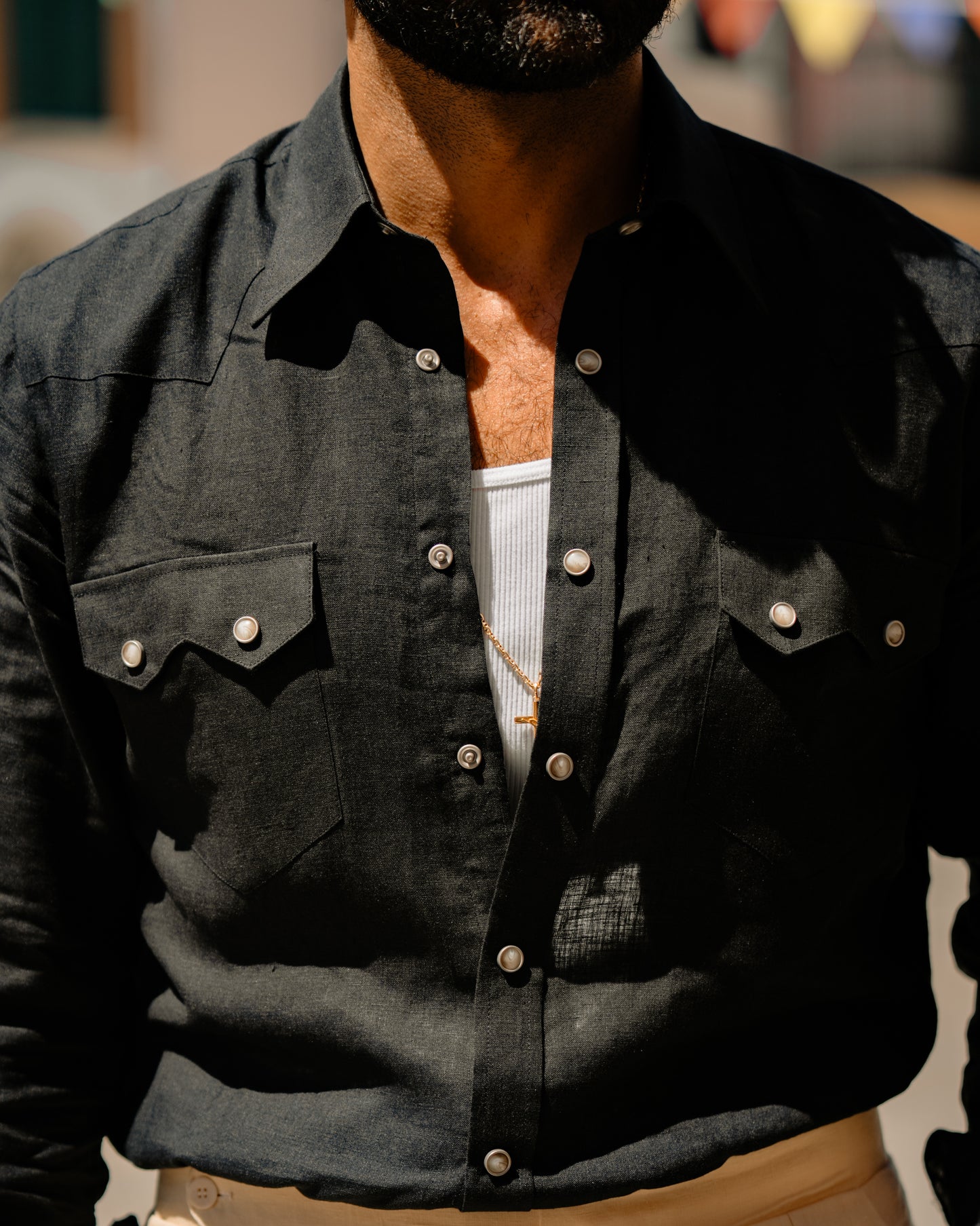 NASHVILLE Western Shirt black linen