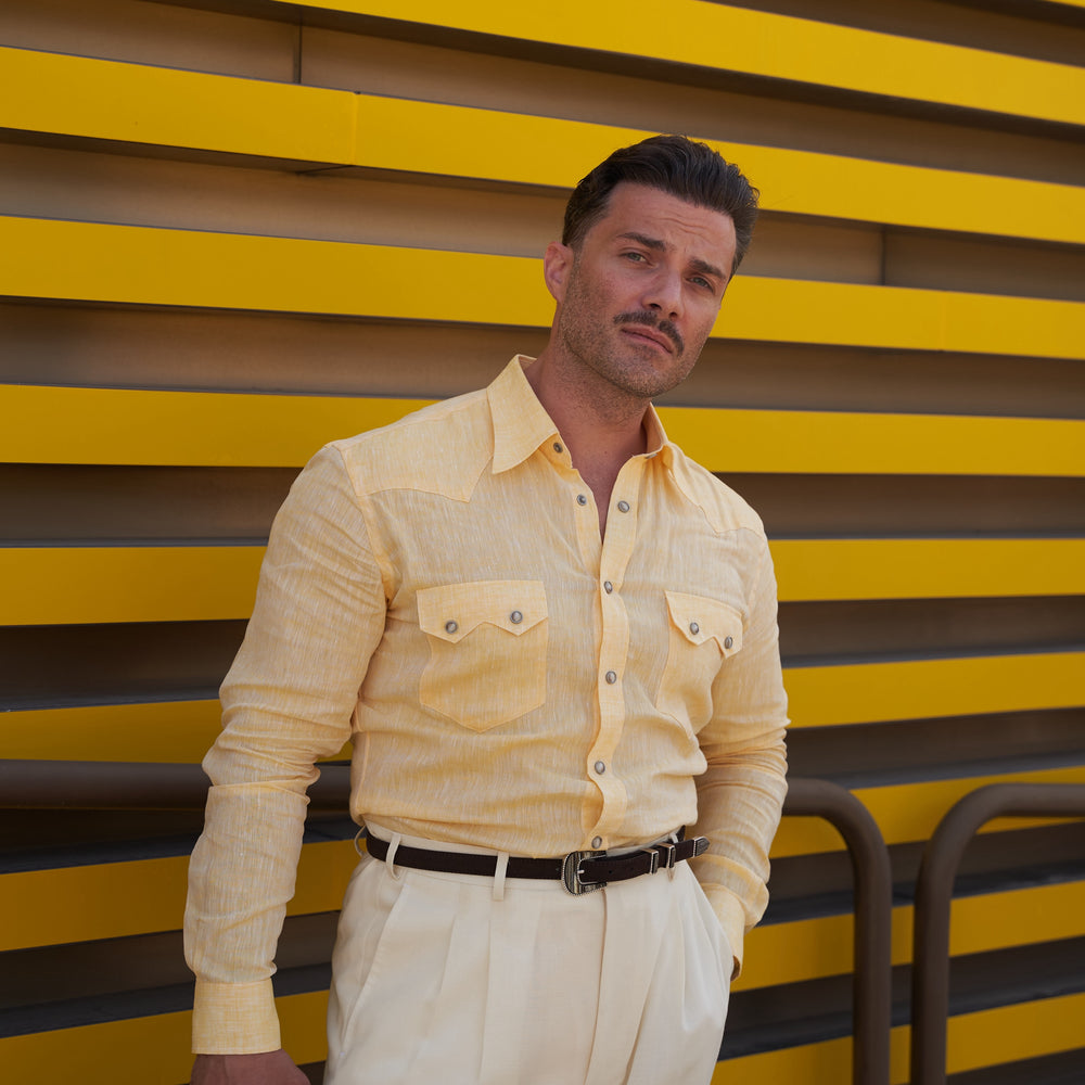 NASHVILLE Western Shirt Yellow Linen