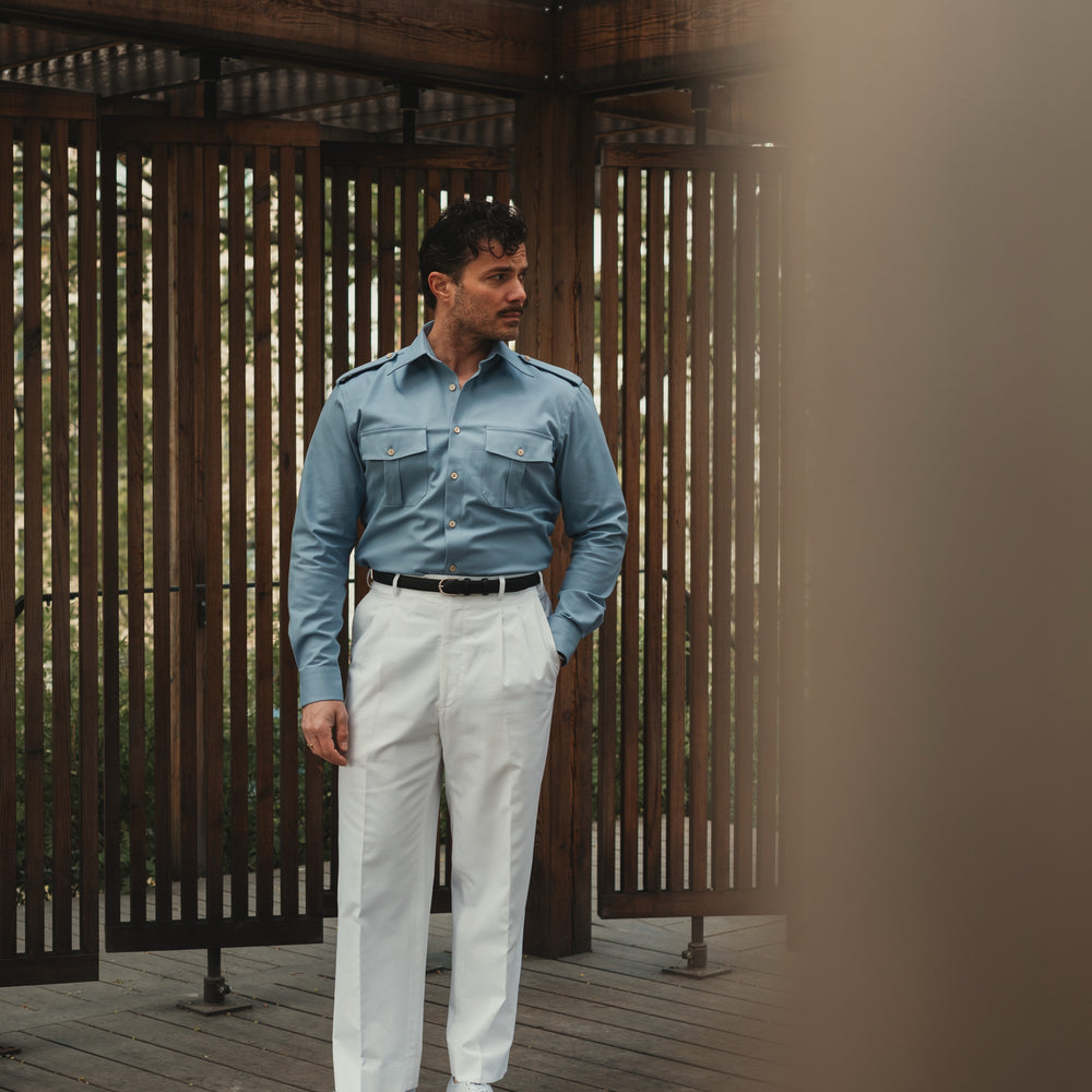 SENTINELLE French military shirt blue cotton twill