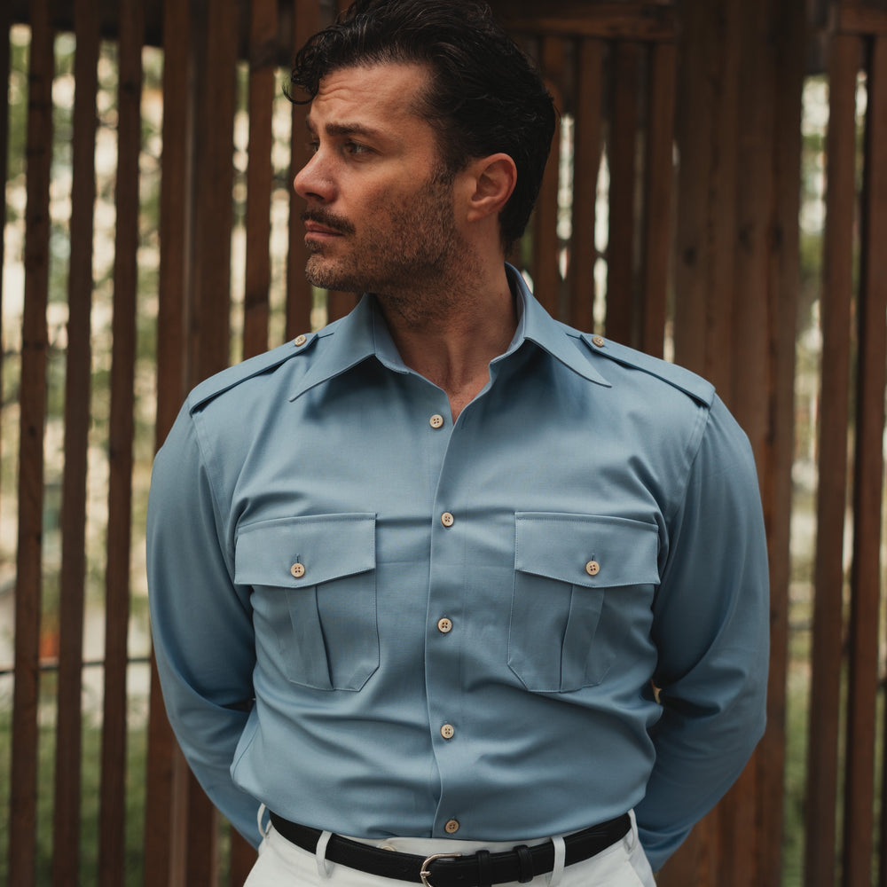 SENTINELLE French military shirt blue cotton twill